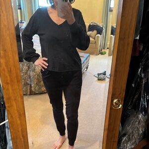 Black V-Neck Long Sleeve Top and Pants Set